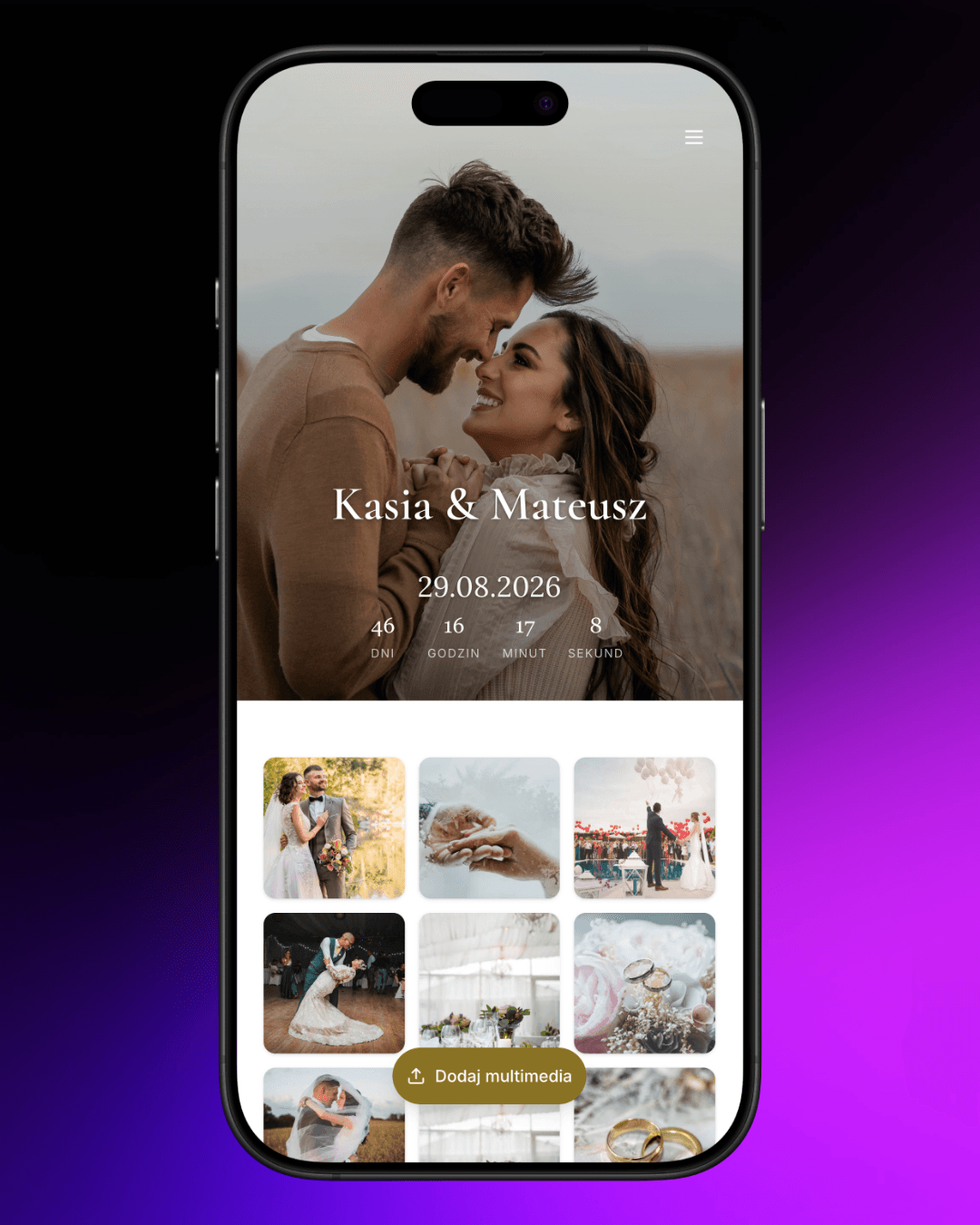 Wedding photo gallery in the app