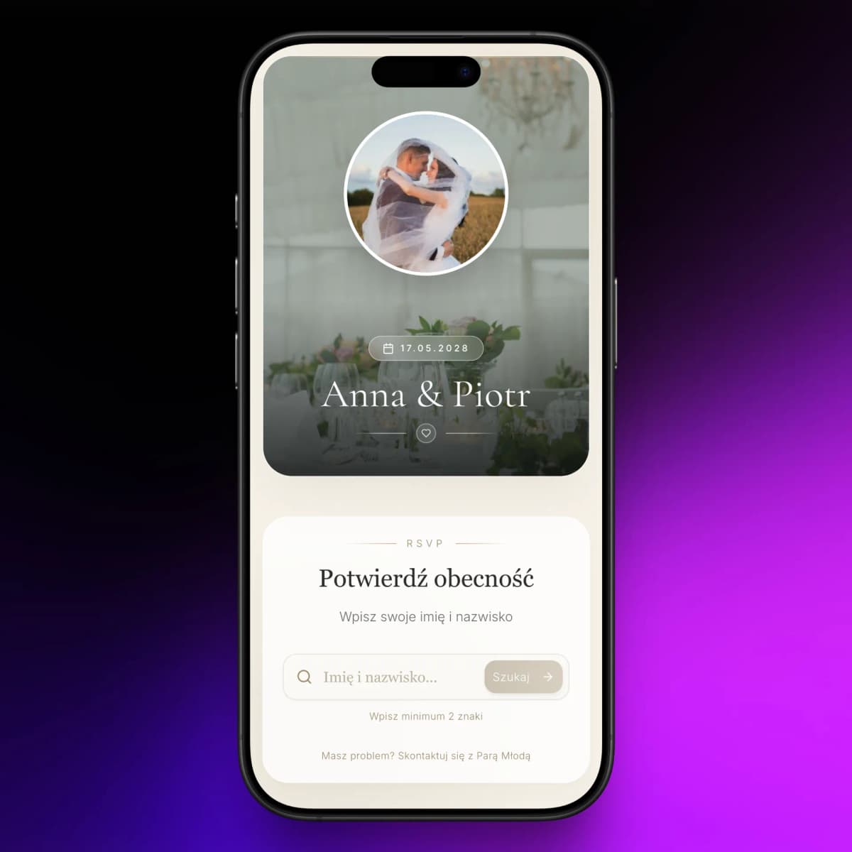 Wedding RSVP form on a phone