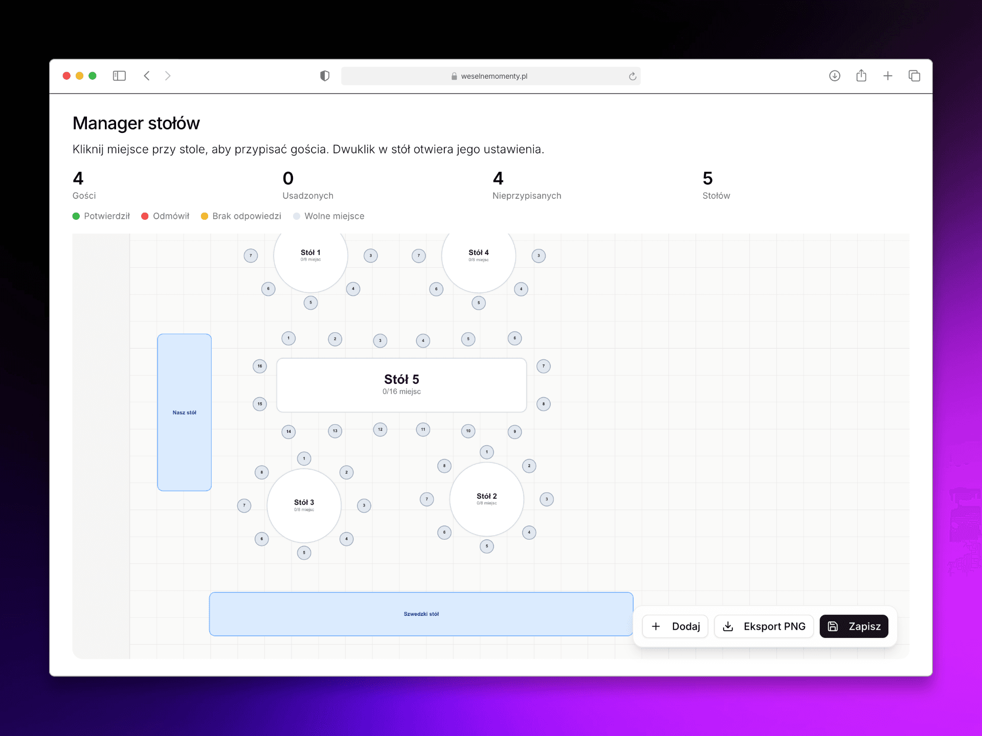 Screenshot of table manager in the dashboard
